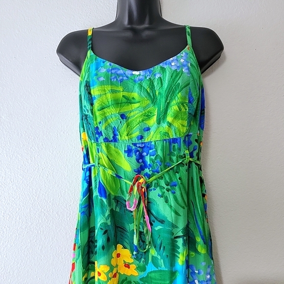 Jams World Women's Green Multicolor Sea Flower Sundress With Belt Size XL - Picture 6 of 16